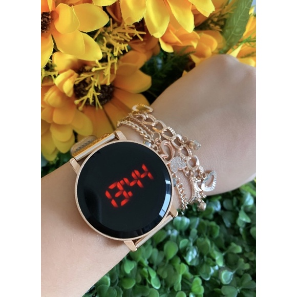 Conjunto Relógio Digital Elegancy - Relógio Brinco Pulseira e Caixa