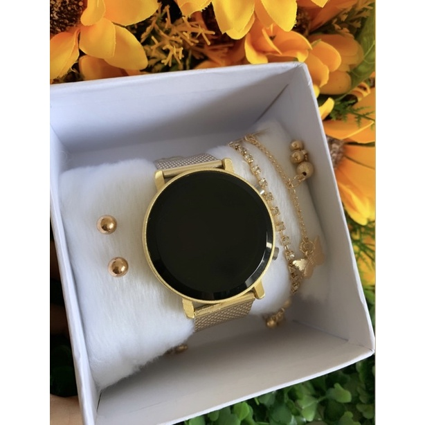 Conjunto Relógio Digital Elegancy - Relógio Brinco Pulseira e Caixa