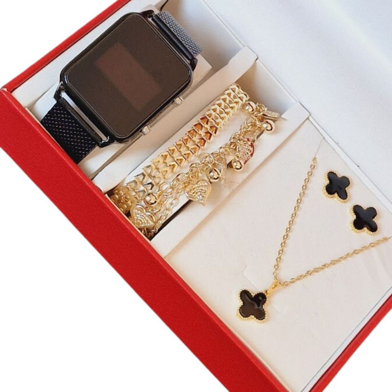 Kit Relógio Led Feminino + Pulseira Colar E Brincos
